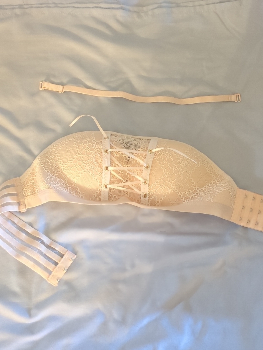 Strapless Lace Corset-Style Push-Up Bra in Nude